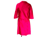 Size 10 Fuchsia Dress & Jacket - 1950s 60s Gorgeous Magenta Floral Satin and Pink Shantung Tailored Suit - Jackie O Style - Waist 28.5