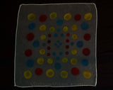 1960s Mod Sheer Scarf - Like Polka Dots on Frosty White Chiffon for Bouffant Hairdos - Red Yellow Blue Geometric Dots - 27 Inches Square