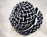 Sassy 60s Navy & White Hat - Mod Striped Bucket Style 60s Summer Cloche with Ribbon Bow - Sharp Convertible Brim - Plaid Look Weave