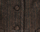Size 8 50s Tweed Suit - Dark Brown Pinstriped 1950s 60s Tailored Jacket & Skirt - Gorgeous Forest Green Stripe and Satin Lining - Waist 27
