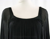 Size 8 Black Sheer Jersey Dress & Matching Crepe Slip - 1980s Designer Dan De Santis - Full Bishop Sleeves - Square Neckline - Gorgeous