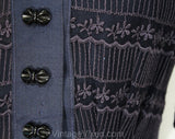 Size 8 1930s Dress - Sheer Navy Blue Voile with Scalloped Embroidery - Authentic 30s Frock & Original Slip - Plastic Bow Buttons - Bust 37