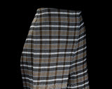 Size 10 1970s Polyester Pant - 70s Synthetic Knit Wide Leg Trouser - Beige Black White Gray Plaid Stripe - Classic Womens Lib Era - Waist 31