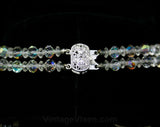 Cut Crystal Double-Strand Necklace - 1950s Glamour Girl Jewelry - Posh 50s Elegance - Faceted Aurora Borealis Clear Glass Beads - 44460