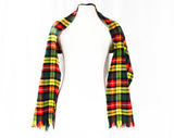 Red Yellow Green Plaid Scarf - 1950s 60s Tartan Artisan Style Woven Wool - Large Rectangle with Self Fringe - Fall Winter Cozy Coat Scarf