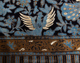 1960s Cotton Print Fabric - Over 3 Yards Navy Blue India Print - Continuous Yardage - 60s 70s Summer Bohemian Wild Bird Novelty Border Print