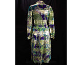 Size 6 Purple Teal Green Cocktail Dress - 60s Couture Quality Design - Exquisite Sheer Silk Chiffon & Metallic Striped Brocade - Bust 34