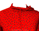 XL 1980s Red Dress - Art Deco Bubble Print Tent Dress - Size 18 Full Flared Breezy Shift - Tied Collar - Long Sleeve Casual A-Line - Bust 46