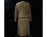 Size 8 Mocha Brown Suit - Vegan Faux Suede Jacket & Skirt with Pockets - Fall Autumn - Two Tone Tailored Blazer - Late 1970s 1980s - Bust 35