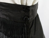 Size 2 1940s Cigarette Girl Style Black Skirt - Flared Taffeta with Fringe - Small 40s 50s Pin Up Skirt - Post WWII Burlesque - Waist 24