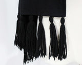 1950s Black Knit Shawl with Yarn Tassels - Any Size 50s Classic Winter Wrap - Large Warm Glamorous Rectangle Scarf - 53 x 22 Inches