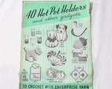 Lot of 5 1940s 50s Crochet Novelty Patterns - Pot Holders - TV & Radio Scarfs - Crochet for your Home - Hot Plate Mats - Gay and Gifty Ideas