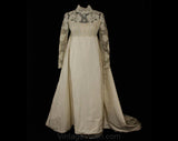 Size 8 Wedding Dress - Priscilla of Boston Net & Peau du Soie Empire Bridal Gown with Pearl Lattice and Trailing Train - Bust 34.5 - 36365