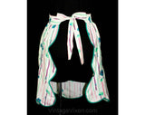 40s Jade & Pink Apron - 1940s Floral Stripe Spring Summer Half Apron - Scallop Hem - Rick Rack - Green Purple White - NOS Deadstock - 41526