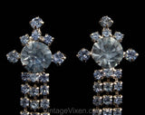 50s Blue Rhinestone Earrings - 1950s Glamour Girl Clip Earring - Bombshell Sexy - Dangling Tassels - Evening Formal Pageant Jewelry - 50538