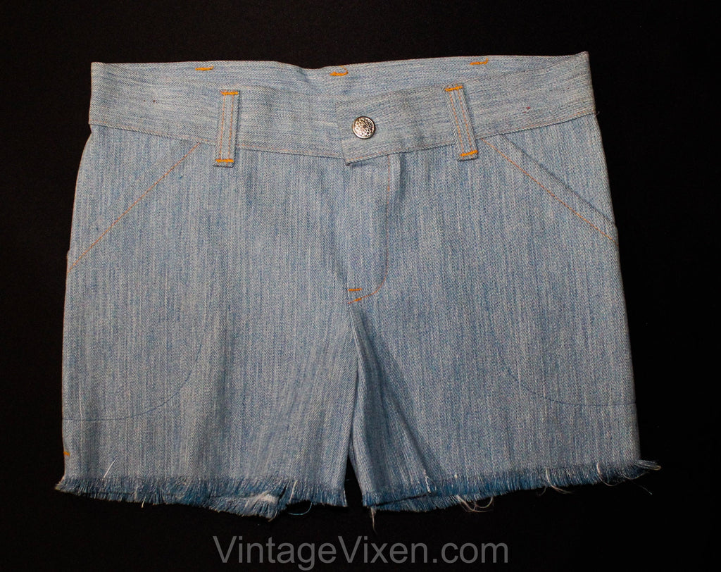 Girl's Size 8 1970s Cut-Off Shorts - Childs Light Blue Soft Denim Deadstock - Children's Summer Classic 70's Cutoffs with Frayed Hems