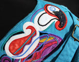 Size 10 Designer Dress Set - 1990s Marc D'Alcy - Turquoise Blue Jersey Knit Top & Wrap Skirt - Beaded Red Purple Paisley Appliques - Buckles