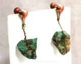 50s Turquoise Artifact Earrings - Artisan Made 1950s Mid Century Primitive Southwest Screwbacks in Copper Brown Metal - Nugget Ore Stones