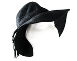 Black 60s Floppy Hat - Wide Brim Furry Felt with Sequin Trim - Dramatic 1960s Mohair Velour Millinery with Street Chic Style - Fall Winter