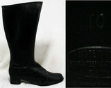 Size 7 Black Boots - Authentic Early 1960s Deadstock - Waterproof Vinyl - Fleece Lined - 60s - Faux Buckle - Rain Dears - Tall Winter Shoes