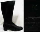 Size 6 Black Boots - Authentic Early 1960s Deadstock - Waterproof Vinyl - Fleece Lined - 60s - Faux Buckle - Rain Dears - Tall Winter Shoes