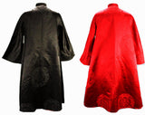 XL 1950s Evening Coat - Size 18 Asian Silk Satin Bats Brocade - 50s Reversible Black & Red Gold Formal Overcoat - Far East Sublime Quality
