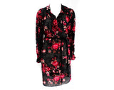 Size 12 Gypsy Roses Print Blouse - 1970s Romantic Rouge Red Black Floral Tunic Shirt - Medium Large Long Sleeve 70s Top & Belt - Bust 48