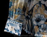 Size 4 Sheer Shirt - 1970s Novelty Print Scenic Blouse - 70s Blue Floral Casual Long Sleeve Top - Fancy Facades - NWT Deadstock - Bust 34.5