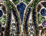 Size 6 Gorgeous Sequined Paisley Jacket - 90s Formal Evening Wear - White Silk Chiffon Beads & Sequins - Blue Gold Green Silver - Bust 33.5