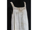 As Is 1920s Cotton Teddy - Size 6 Authentic 20s Flapper Era Lingerie - Tea Colored Camisole Panty Combination - Filet Crochet Lace - Bust 34