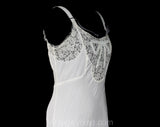 Size 2 White Rayon 1940s Dress Slip with Deco Ribbon Bows - Silky Bias Cut Authentic 40s Lingerie - XXS Full Slip - Lace Bust - Bust 31.5
