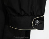 Size Medium Large Rain Coat - Black Cotton Canvas with Khaki Trim - 1970s 80s Button Front & Tie Belt - NWT 70s Deadstock - Bust 39