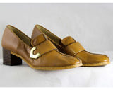 Size 7.5 N Shoes - 1960s Caramel Tan Pumps - Never Worn - Beautiful Brown Leather with 60s Metal Tab - 7 1/2 Narrow - Deadstock - 46988-1