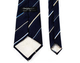 1980s Christian Dior Striped Tie - Navy 80s Designer Necktie - Dark Blue & Khaki Tan Diagonal Silk Stripes - Paris New York - Logo Lining