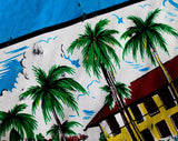 1950s Panama Souvenir Scarf - Tourist Map Central America - As Is 50s 60s Rayon Novelty Print - Glitter Applied Scenes - Red Blue Green