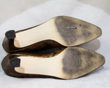 Size 9.5 Antique Style Shoes - Faux Alligator Caramel Brown Leather Heels - Bronze Gold Metallic Lace Up Oxford Pumps by Desiree - Point Toe