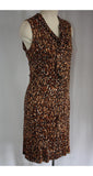Large Leopard Print 1960s Mini Dress - Size 12 Novelty Print Summer Sleeveless Sheath - Tawny Sexy 60s Go Go Girl - Brown & Black - Bust 37