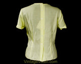 Size 14 Secretary Office Blouse - 1950s Sheer Yellow Linen-Look Rayon Summer Top with Lace - Large 50s Short Sleeve Shirt with Tag - Bust 41