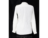 Size 6 White Linen Shirt with Silver Trim - 1980s Disco Chic Long Sleeved Top - 70s 80s Sexy Street Wear Blouse - Safari Epaulets - Bust 36