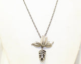 Pine Cone Necklace & Earrings Set - 50s 60s Mid Century Elegant Pendant Demi Parure - Silver Hue Metal - Charming Woodland Rustic Pinecones
