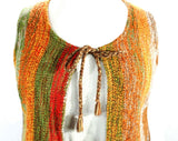 Size 8 Boho Dress Set - Terrific Artisan Chic Hippie Vest & Casual Wrap Skirt - Rustic 60s 70s Boucle Wool Stripe - Red Orange Avocado Green