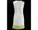 Size 4 Sun Dress - Cute 60s White Dress - Summer 1960s Sleeveless Shift - Pistachio Green Scalloped Hem - Preppie Chic - Bust 34 - 46206