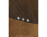 Men's 50s Skinny Tie - As Is Stage Costume Accessory - Brown Silk 1950s Necktie with Three Blue Stars - Ribbed Ombre Fades To Black