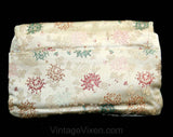 FINAL SALE 50s Asian Satin Brocade Handbag - 1950s 60s Formal Purse - Beige Neutral Red Teal Blue & Pink Silk Evening Bag - Flap Front