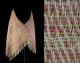 Pink Mohair Shawl - Hand Woven Azalea Ivory & Sandy Beige Woolly Yarns - Rectangular Shape - Fuzzy Lofty Large Wrap with Yarn Fringe