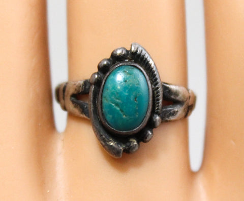Turquoise & Sterling Ring - Size 5 1/2 Beautiful Rich Green Blue Stone - 1940s 50s Southwestern America - Bell Trading Co - 925 - 50475