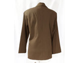Size 12 Calvin Klein Jacket - 80s 90s Fawn Brown Wool Gabardine - Large Designer Swing Coat w Pockets - Tailored Open Front Blazer - Bust 38