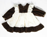 Prairie Baby's Dress - Size 9 to 12 Months - 1970s Retro Brown Velveteen Hippie Pinafore Style Frock with Faux Eyelet Cotton - Little House