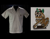 Men's Small Hawaiian Khaki Shirt - Fierce Asian Foo Dog Screen Print - 1960s Summer Resort Shirt - 60s Malihini Hawaii Label - Chest 38