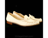 Size 6.5 Shoes - Rustic 1940s Ivory Leather Loafers - Size 1/2 Low Heels - 40s Deadstock - Spring Everyday Shoe with Original Box - 39988-1